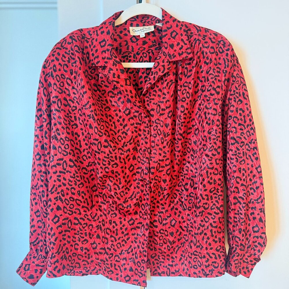 Vintage Oscar de la Renta Expressions: Red and Black Animal Print Blouse